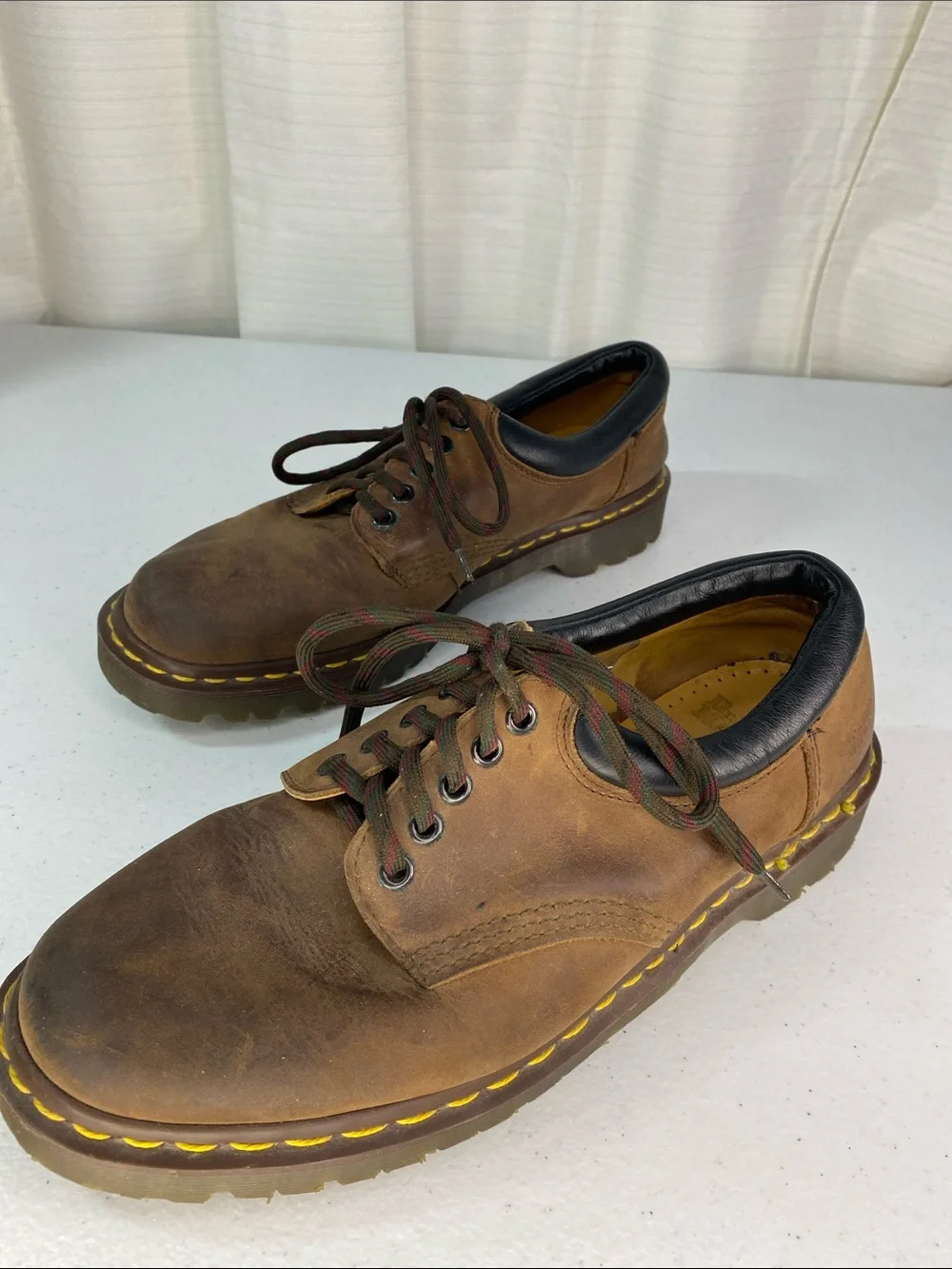 Dr. Martens Brown Leather Derby Shoes with Yellow Stitching